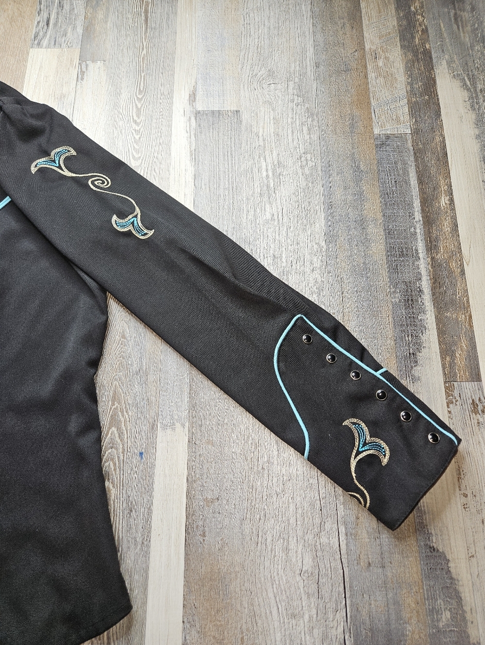 Scully Western Wear Butterfly Embroidery Snap Front Women's Large Black Teal - Picture 5 of 8